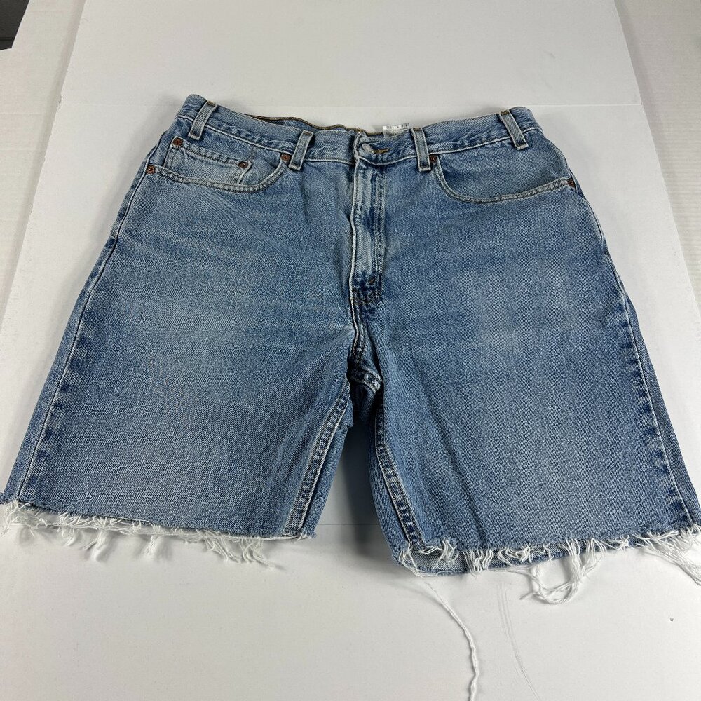Y2K Levi's Jean Shorts Men 35* 550 Relaxed Blue Faded Cut Off Denim Jorts Tag 38